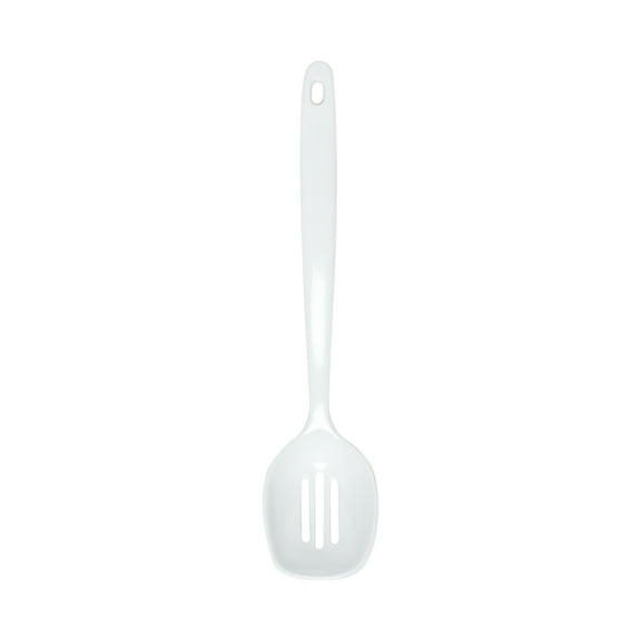 Excellante Melamine Serving Utensils Collection 12" Slotted Spoon, White, Comes in Dozen