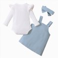 thumbnail image 5 of NOLDARES Baby Girl 1st Birthday Outfit Print Overall Dress Romper Skirt Set Headband 3Pcs Fall Clothes(Blue,6-12 M), 5 of 8