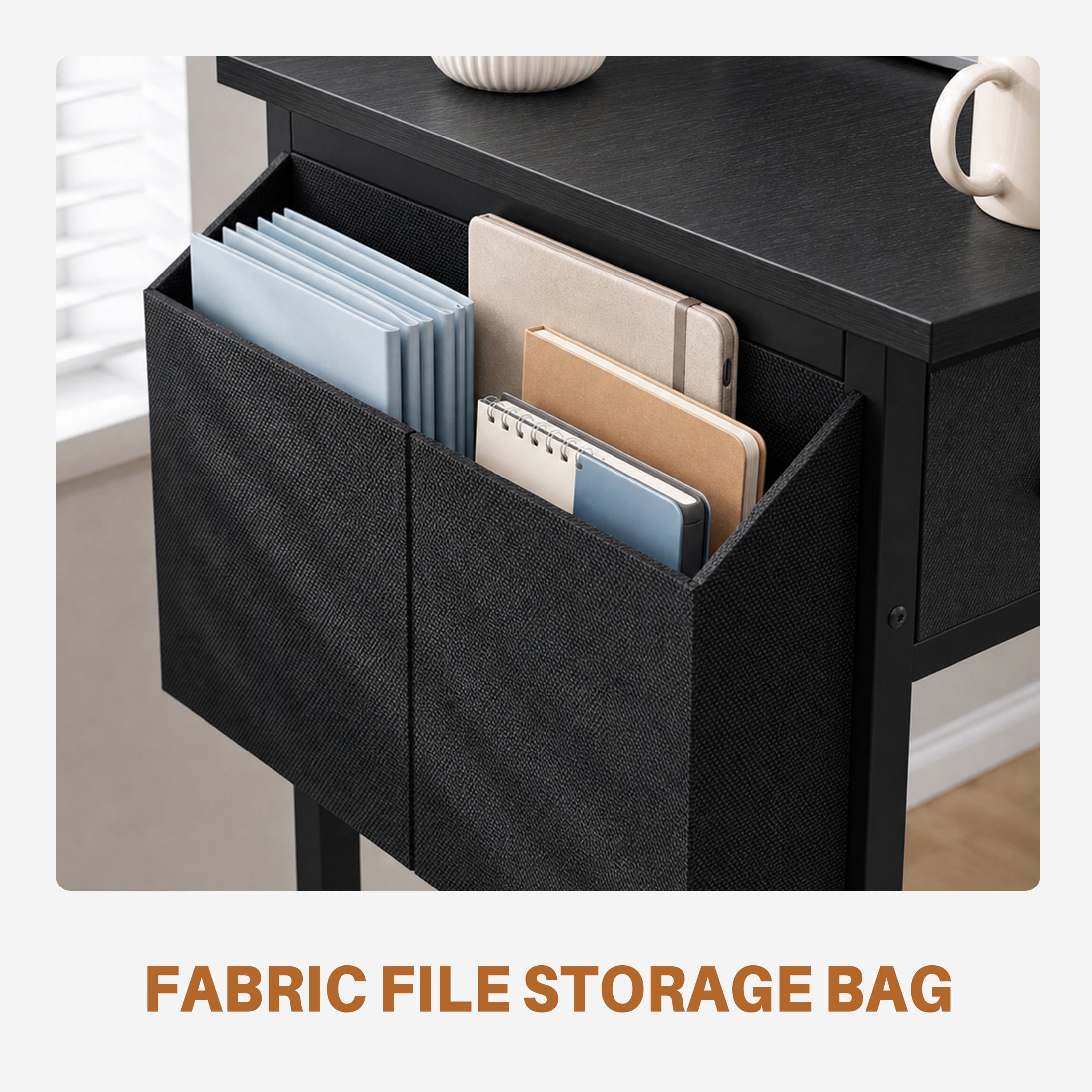 edx Small Desk with Drawers Storage Bag Iron Hook, 32 Inch Computer Desk Modern Gaming Writing Desk Study Table for Home Office, Black