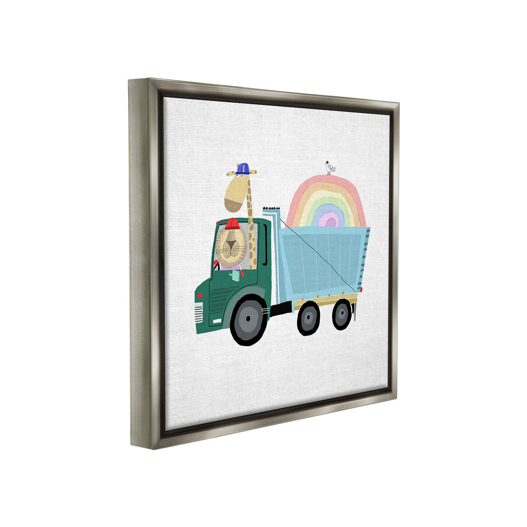 Stupell Industries Construction Animals with Rainbow Animals & Insects Painting Gray Floater Framed Canvas Art Print Wall Art, 18 x 18