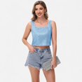 thumbnail image 4 of Women's Sequin Square Neck Tank Top with Sleeveless Design and Cropped Fit - Medium, Blue, 4 of 7