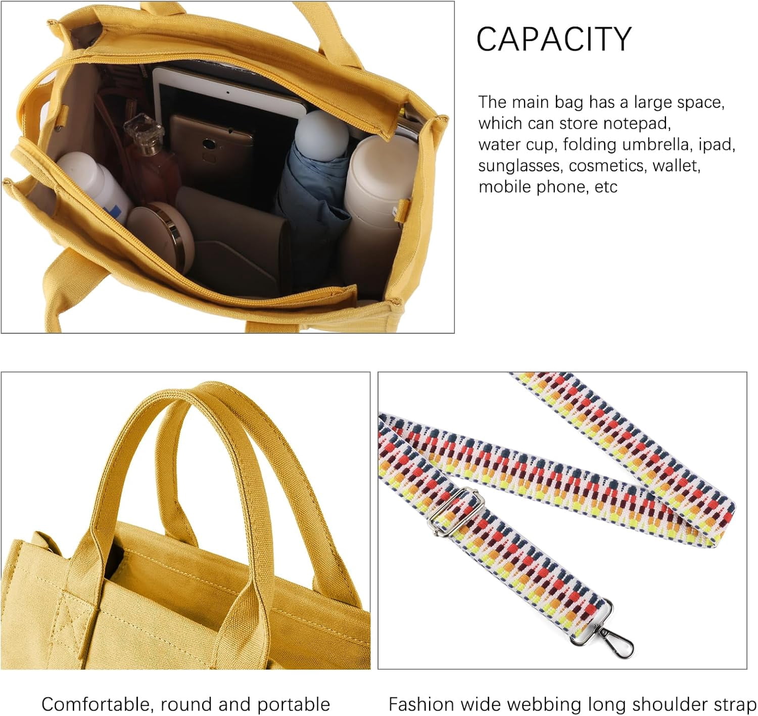 Tote Bags for Women Handbag Tote Purse with Zipper Canvas Crossbody Bag Shoulder Bag