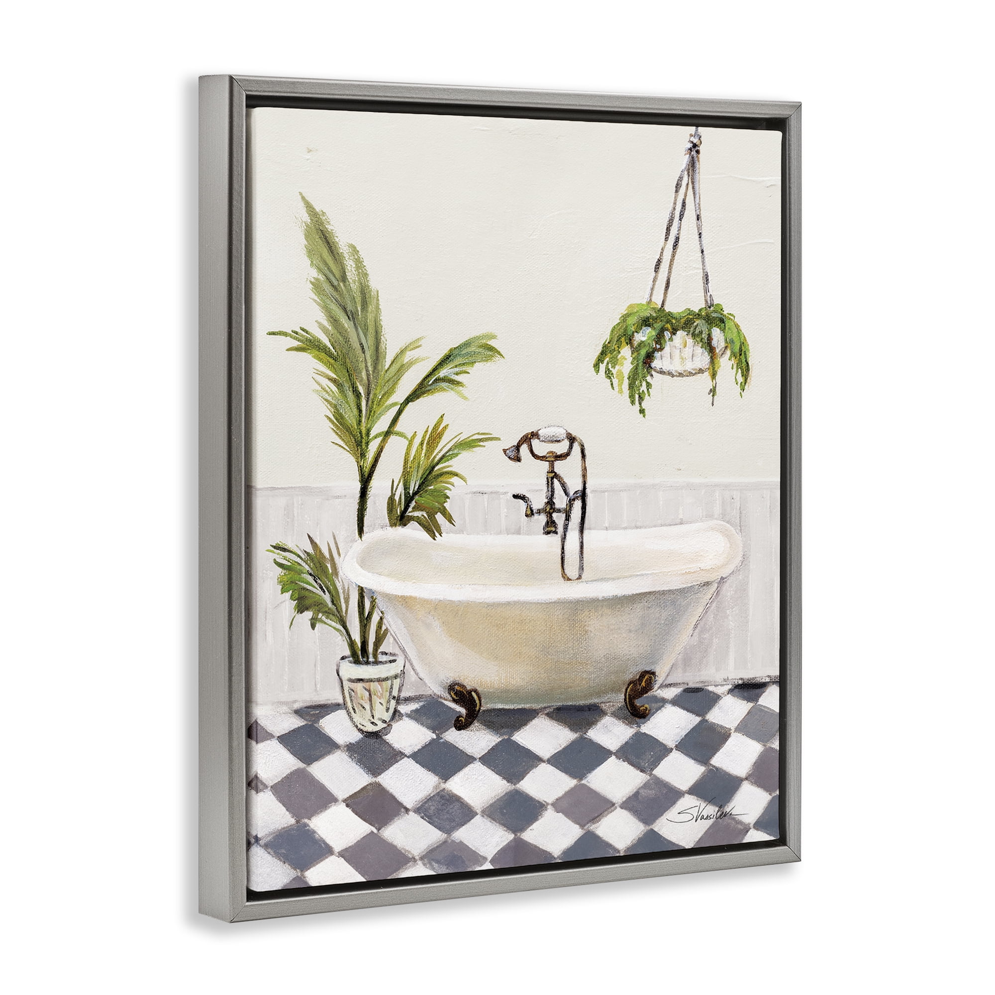 Stupell Industries Crisp Cottage Bathroom Bath & Laundry Painting Gray Floater Framed Canvas Art Print Wall Art, 17 x 21