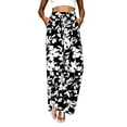 thumbnail image 4 of Boho Palazzo Pants for Women Casual Trendy Vacation Wide Leg Pants Fall Lounge Drawstring High Waisted Trousers Black, 2XL, 4 of 6