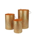 thumbnail image 3 of Northlight Set of 3 Orange and Gold Decorative Floral Cut-Out Pillar Candle Lanterns 10", 3 of 3
