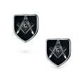 thumbnail image 2 of Bling Jewelry Mens Shield Freemasons Compass Symbol Shirt Cufflink Black Enamel Silver Tone Steel, 2 of 4