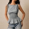 thumbnail image 5 of Women's Gingham Peplum Tank Tops Summer Tie Shoulder Sleeveless Cute Y2k Going Out Tops Black L, 5 of 6