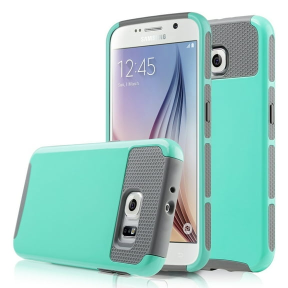 Galaxy S6 Case, Dual Layer Shockproof Silicone Phone Protection Case TPU Hybrid Slim Fit Cover With  [Premium Screen Protector] And Touch Screen Pen (Teal)