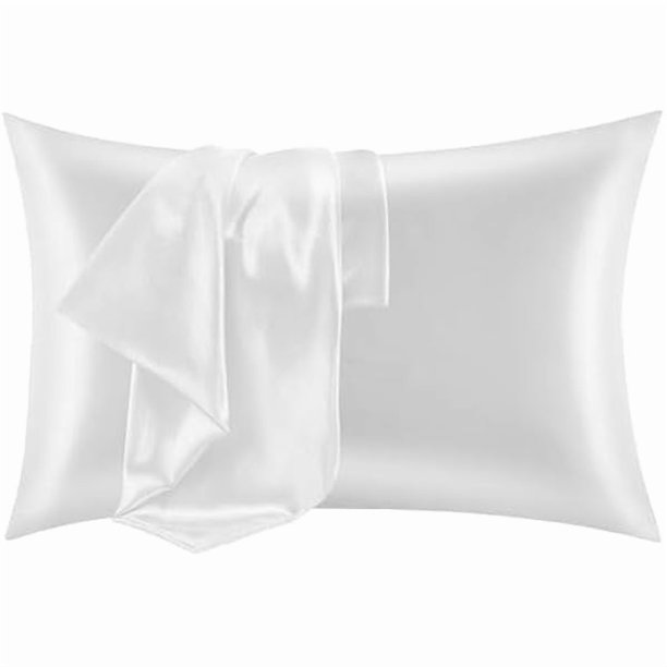 Chenchen Silk Satin Pillowcase for Hair and Skin King Set of 2 Soft Pillow Cases Silky Microfiber Bed Pillow Covers Wrinkle Resistant with Envelope Closure(White, 20 x 40 Inches)