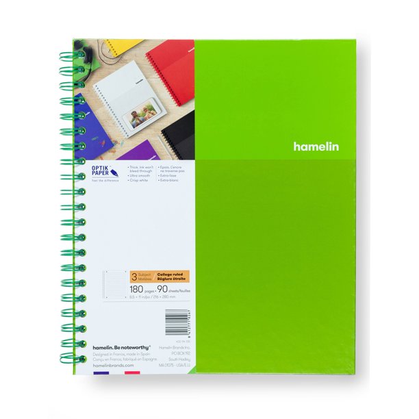 3 Subject College Ruled 8.5x11" Notebook EMERALD Green