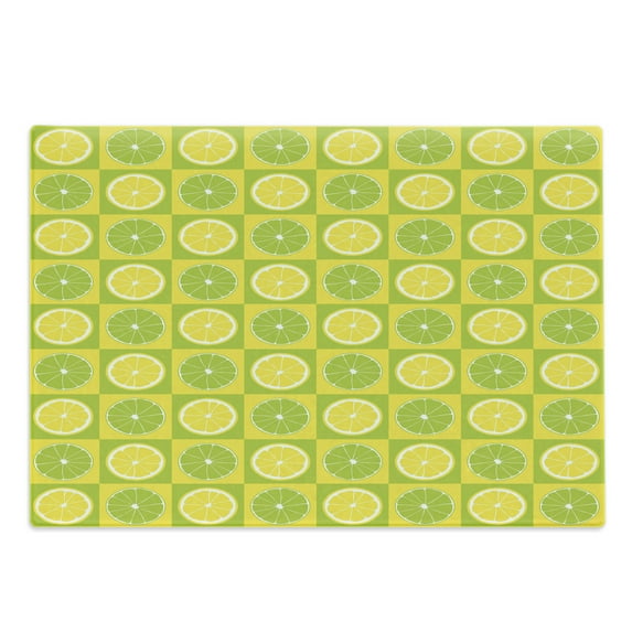 Lime Green Cutting Board, Lemon and Lime in Pop Art Inspired Pastel Toned Squares Graphic, Decorative Tempered Glass Cutting and Serving Board, Large Size, Yellow Lime Green, by Ambesonne