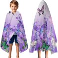 thumbnail image 3 of Urple Butterfly Flower Pattern Hooded Bath Towel，60"x35" for Ages 3 To 12 Kids, Quick Dry Lightweight Soft Microfiber Hood Beach Towel Cover Up for Kids, 3 of 7
