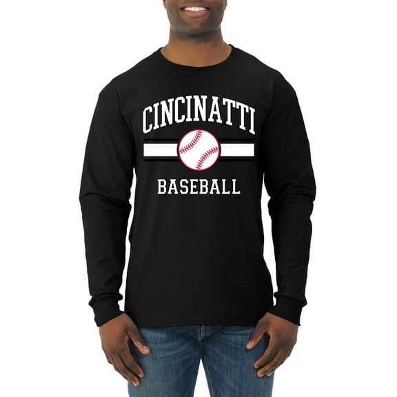 Wild Bobby City of Cincinnati Baseball Fantasy Fan Sports Men's Long Sleeve T-Shirt, Black, Small