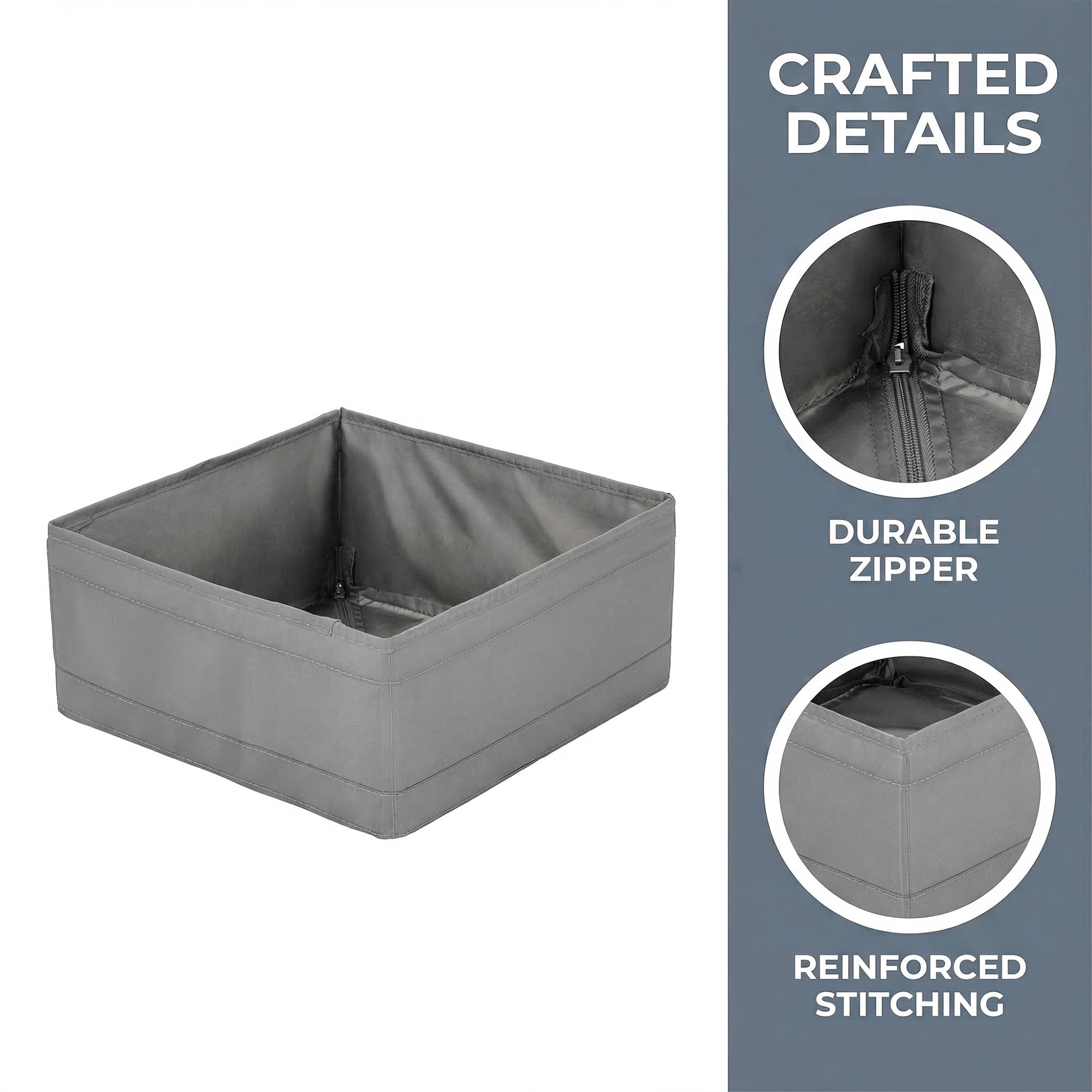 Unique Bargains 3Pcs Fabric Collapsible Storage Basketas with Zipper Grey 3 Pcs