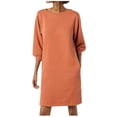 thumbnail image 1 of Robe à Manches 3/4 pour Femmes Col Rond Uni avec Poches / Décontractée Quotidienne, 1 of 2
