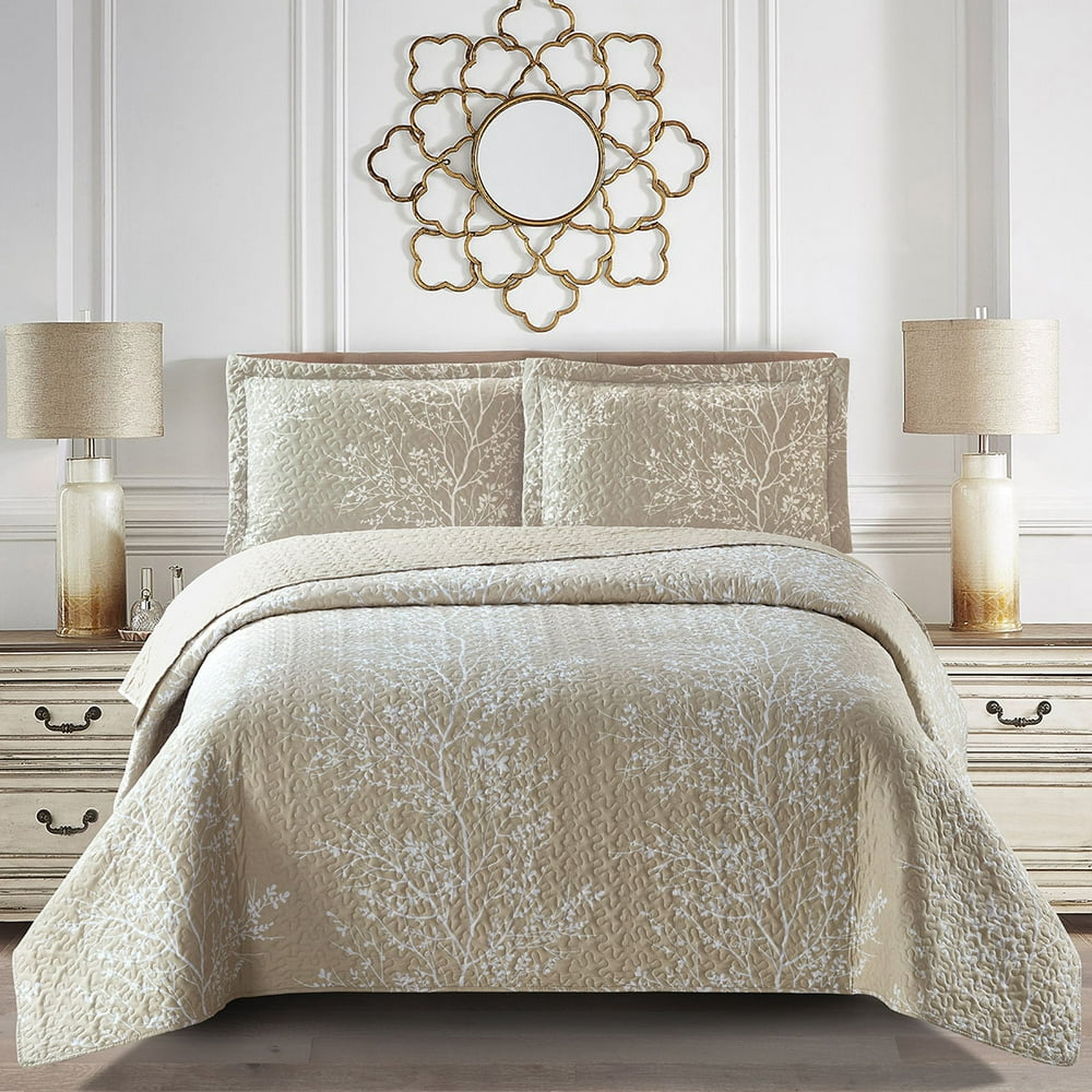Odette Beige Luxury Print Lightweight Reversible Oversize Quilt