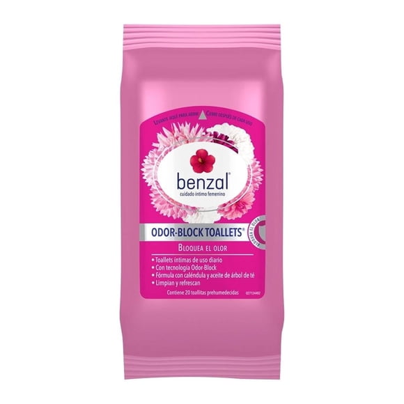 Toallitas húmedas femeninas Benzal Toallet tecnología odor-block antibacterial 20 pzas