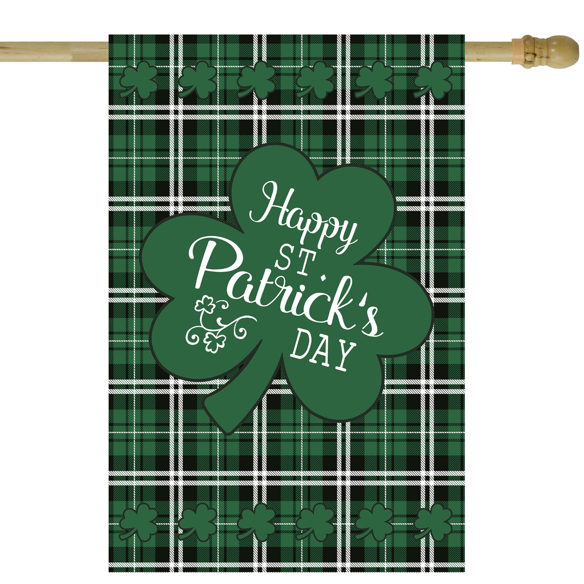 Happy St. Patrick's Day Plaid Outdoor House Flag 28" x 40"