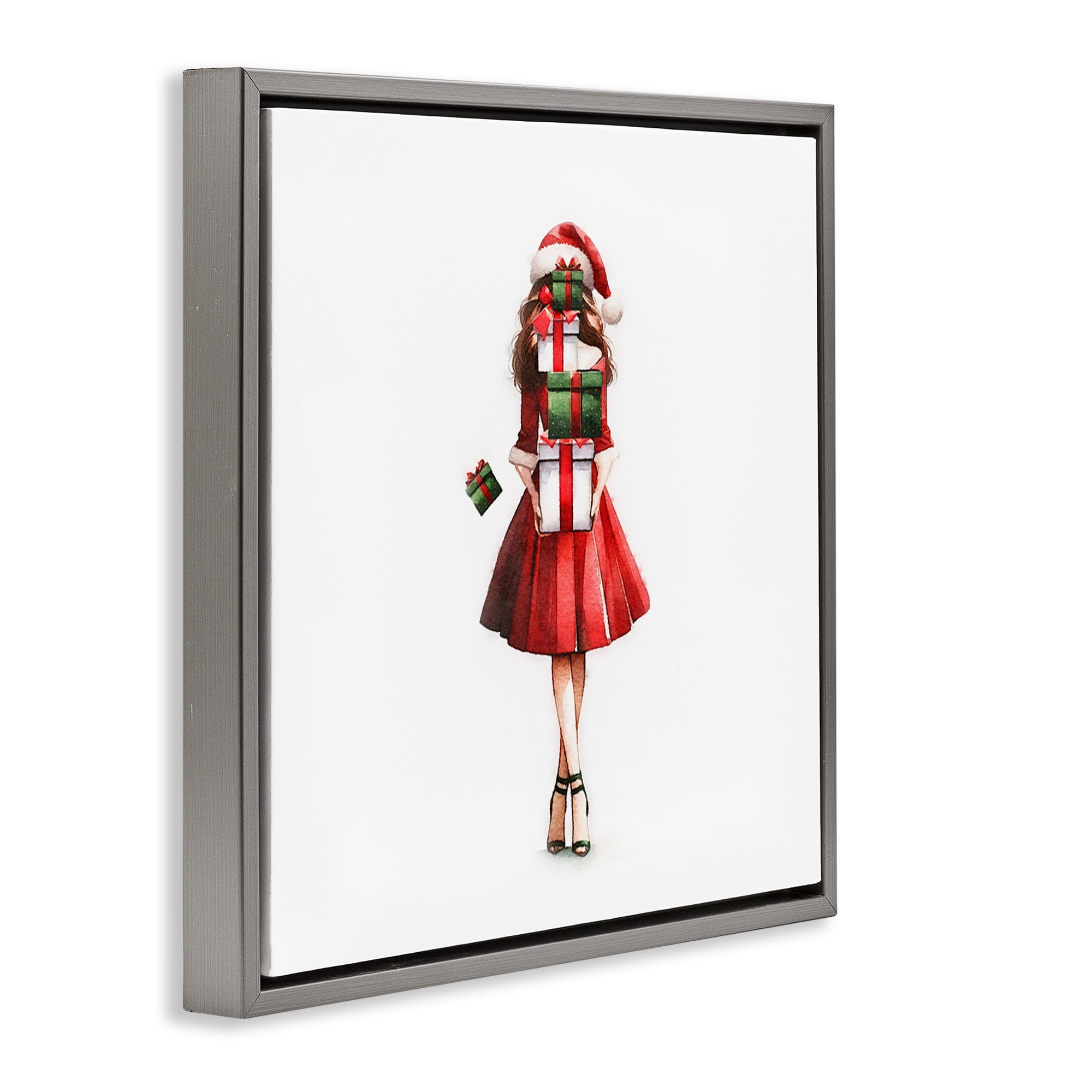 Stupell Industries Carrying Christmas Fun Holiday Painting Gray Floater Framed Canvas Art Prints Wall Art, 25 x 25