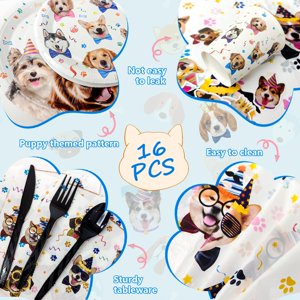 Soul s Puppy Dog Birthday Party Supplies 148pcs Dog Party Dog Birthday Party Tableware Set Dog Birthday Banner Puppy Balloons Puppy Party Plates Cups Table Cloth etc Dog Themed Party Supplies V14