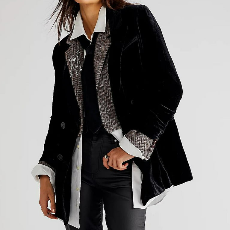 SMihono Women's Fashion Plus Size Velvet jacket Suit Coat Discount Lapel  Collar Office Jacket Buttons Open Front Pocket Long Sleeve Womens Suit  Solid Business Trendy Work Orange 6 
