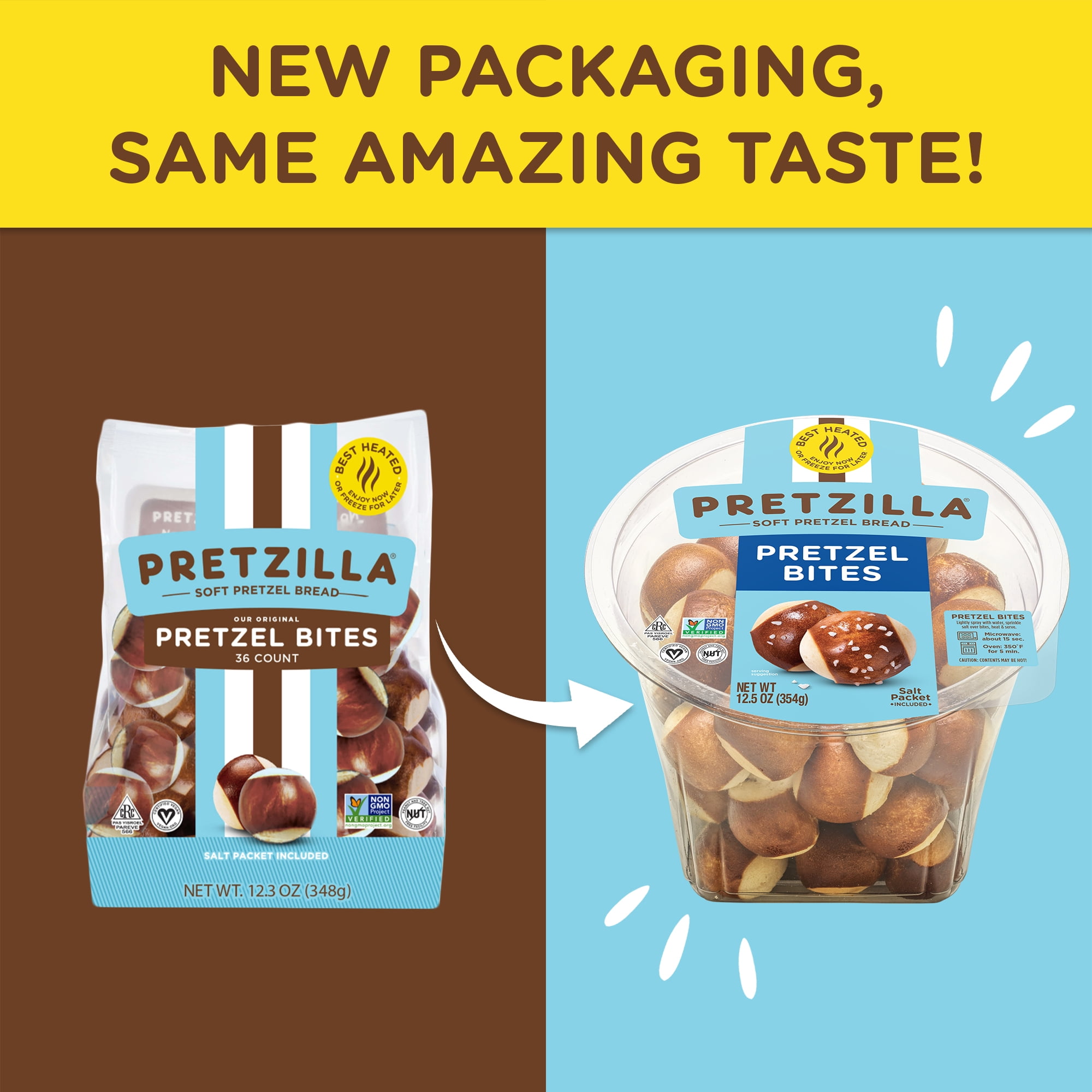 Pretzilla Soft Pretzel Bread Bites with Salt Packet, Vegan, Non-GMO, Shelf-stable, 12.3 oz