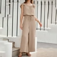 thumbnail image 3 of QATAINLAV Lightning Sales of Today Linen Jumpsuits for Women 2025 Summer Ruffle Sleeves Square Neck Rompers Casual Drawstring Waist Wide Leg Overalls with Pockets Beige XL, 3 of 9
