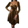 thumbnail image 1 of Vestido informal de manga larga con cuello en V sólido de otoño e invierno para mujer Fridja qw4718, 1 of 9
