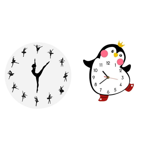 Reloj de pared de bailarina, silencioso, de madera, decorativo, con forma de pingüino, para colgar, con hora precisa, ideal para sala de estar, dormit