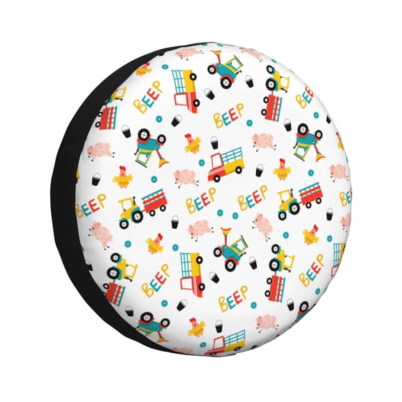Kdxio Cute tractor and vehicle Tire Cover Wheel Protectors Tyre Covers Weatherproof Wheel Covers Universal Fit for Trailer Rv SUV Truck Camper Travel Trailers-14 inch