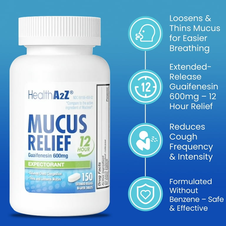 HealthA2Z® Mucus Relief | Guaifenesin 600 mg | 12 Hour | 150