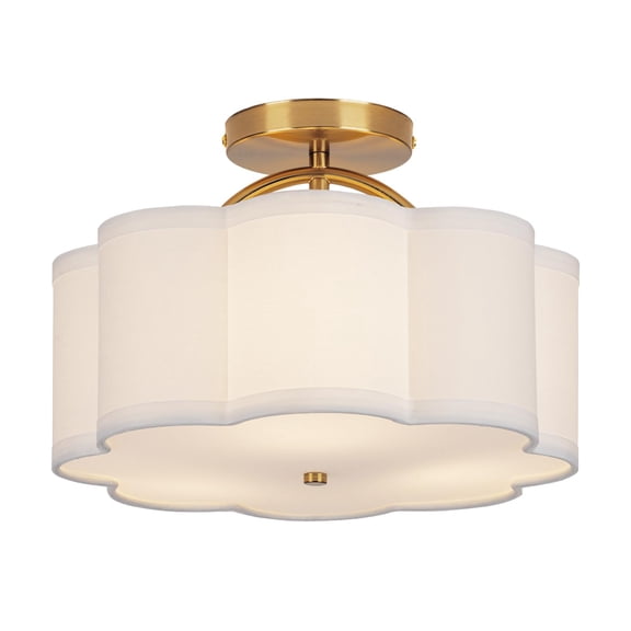Semi Flush Mount Ceiling Light Scalloped-White 3-Light Fixture For Bedroom Kitchen Living Room Hallway Entryway