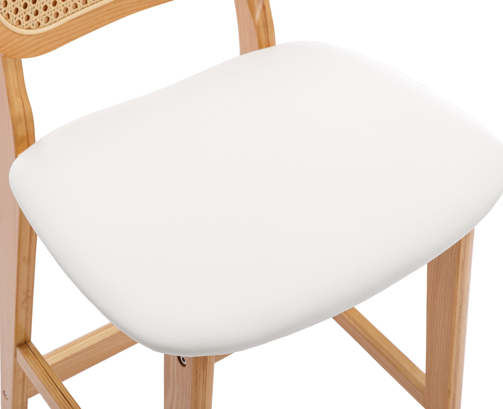 Dayalane Rattan Counter Height Bar Stools Set of 2, 26" Mid Century Modern Wood Farmhouse Barstools with Footrest, PU Upholstered Kitchen Island Chairs for Pub Restaurant, White