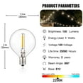 thumbnail image 7 of 25 Pcs G40 Clear Glass Replacement Bulbs 1W Equivalent 10W E12 Screw Base Warm White 2200K Globe Light Bulb for Indoor or Outdoor G40 Led String Light Party Patio Garden Decor CRI 90+, Pack of 25, 7 of 7