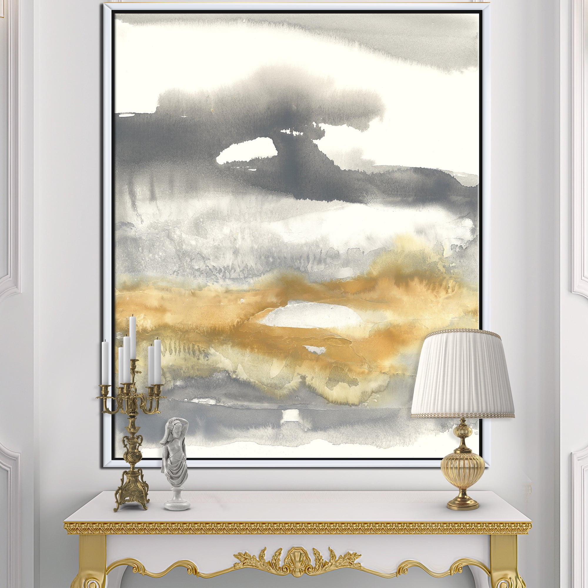 Designart ' Gold Glamour Direction I ' Modern & Contemporary Framed Canvas