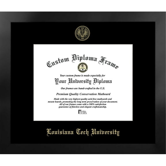 Louisiana Tech University 11w x 8.5h Manhattan Black Single Mat Gold Embossed Diploma Frame with Bonus Campus Images Lithograph (value savings at $59)