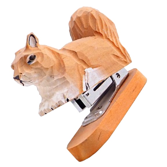 DEEPCRAFF Wooden Squirrel Desk Stapler, Animal-Shaped Desktop Stapler for Office and Home, Unique Stationery Accessory