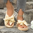 thumbnail image 2 of Rokment Women's Beach Platform Flip Flops Bohemian Flower Lace Bow Memory Foam Dress Slip on Sandals Bride Wedding Casual Flat Thongs Slides Summer Slippers Yellow Size 7, 2 of 6