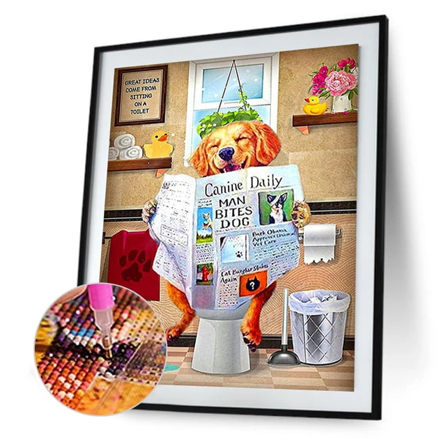 Cuadros Decorativos Inodoro Golden Retriever 5D Kits de pintura de diamantes DIY Taladro cuadrado completo (F1011) Wdftyju embutido en tela