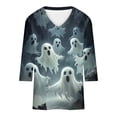 thumbnail image 4 of Zorckvet Women's T-Shirt - Ghost Print, 3/4 Sleeve & V-Neck, 4 of 5