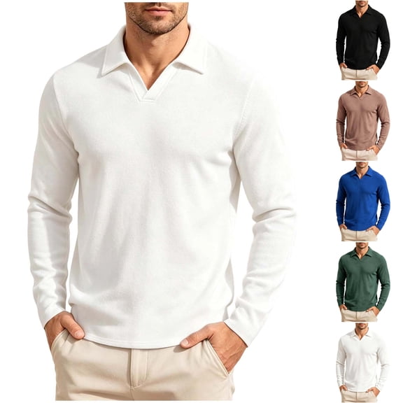 LONKITO Polo Shirts for Men Long Sleeve Pullover Collar Shirt Soft Comfort Casual Shirts