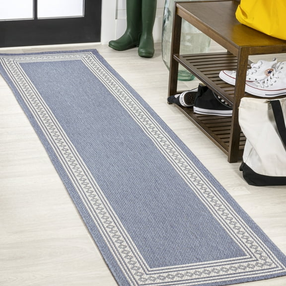 JONATHAN Y SANTA MONICA 2 x 8 Runner Rug, Lucia Diamond Border - Blue/Cream, SMB207C-28