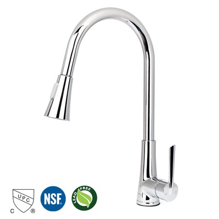 Livingbasics Brass Pull Out Kitchen Faucet High Arc Single Tall