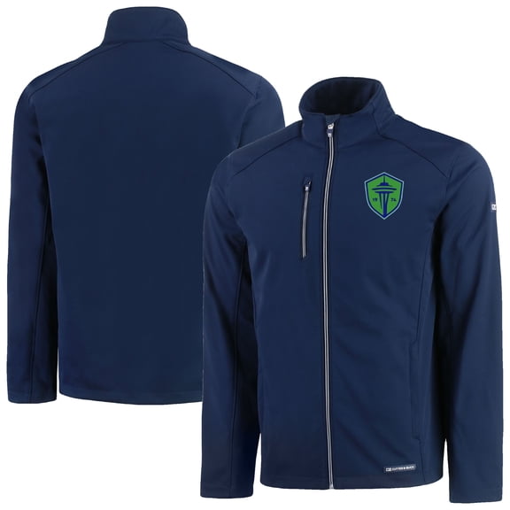 Men's-Cutter & Buck  Navy Seattle Sounders FC Evoke Eco Softshell Recycled Full-Zip Jacket