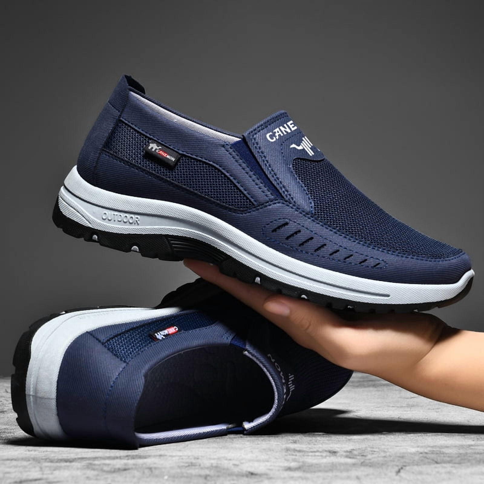 CANEMON Men's Slip-on Mesh Walking Shoes, Breathable Comfortable Casual Outdoor Hiking Sneakers
