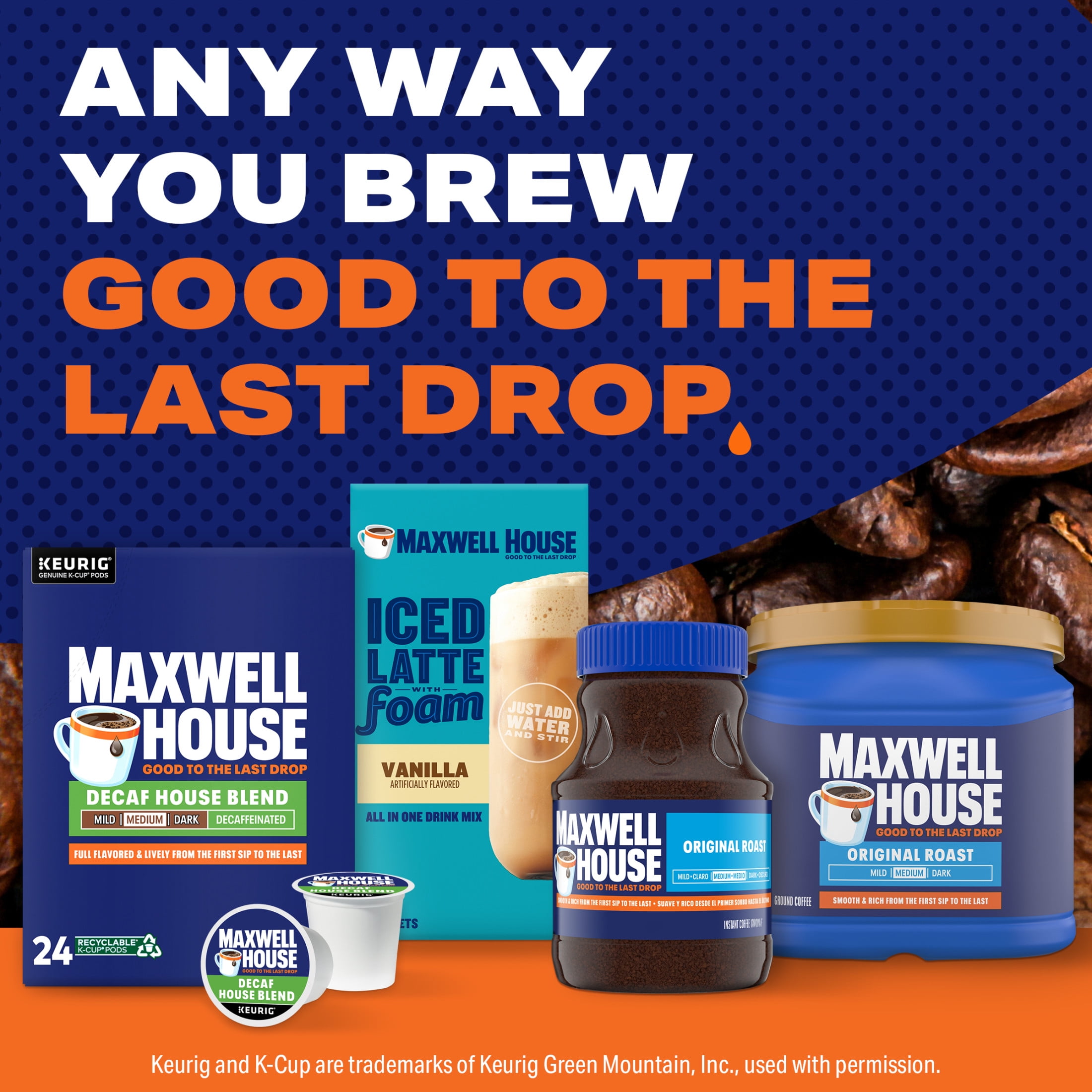 (4 pack) Maxwell House House Blend Decaf Coffee K-Cup Pods, Decaffeinated, 24 ct Box