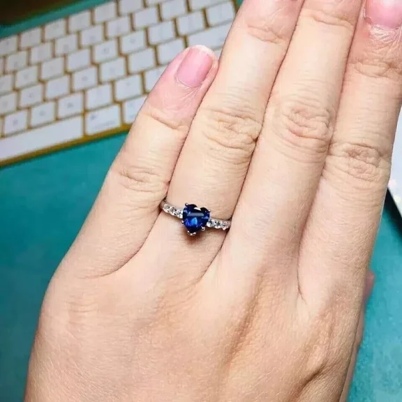 1.20Ct Heart Simulated Blue Sapphire Pretty Promise Ring 14k White Gold Plated