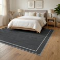 thumbnail image 3 of ODIKA 6'x9' Washable Area Rug Interlocking Minimalist Frame Striped Border Herringbone Farmhouse Refined for Family Room, Living Room, Master Bedroom, Non-Slip, Easy Care, 3 of 7