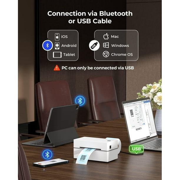 Imprimante d'étiquettes d'expédition thermique Bluetooth - Haute vitesse 4  x 6, prise en charge Bluetooth PC et mobile, USB pour Mac, Bluetooth pour  PC, compatible avec , , Shopify, , code-barres Usps 