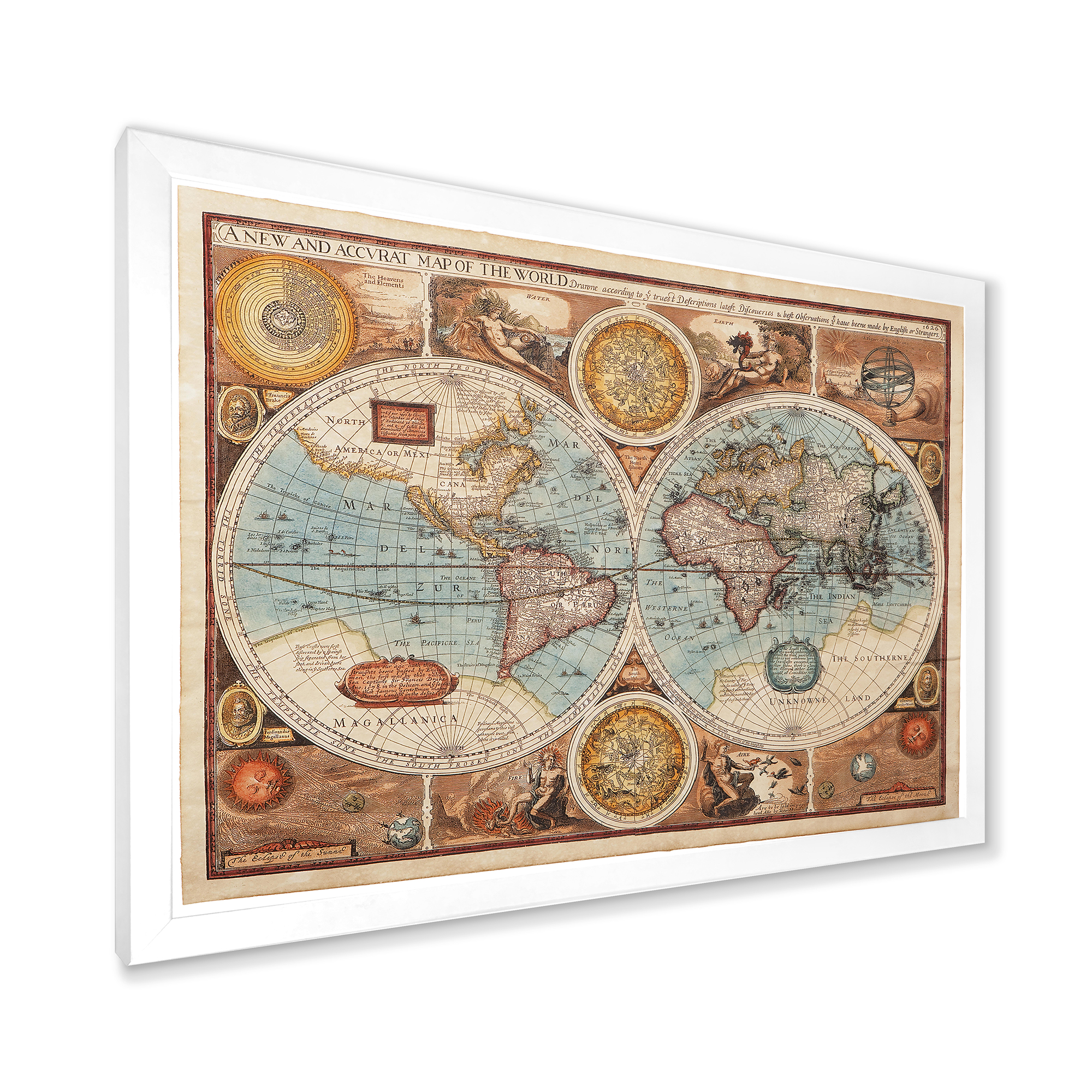 Designart 'Vintage Map of The World VIII' Vintage Framed Art Print